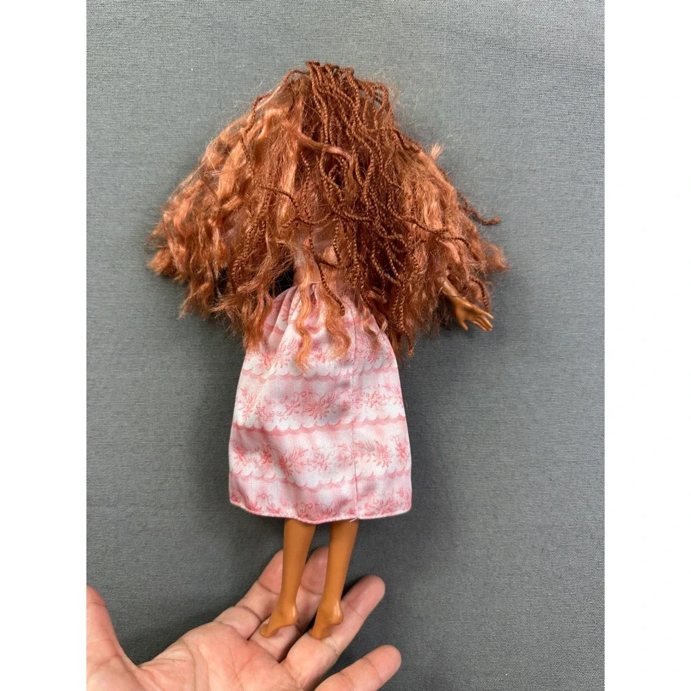 Barbie‎ Doll Auburn Wavy Red Hair with Braids Pink Floral Puff Sleeve Dress